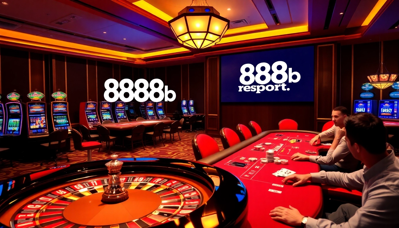 Players experiencing thrill and excitement at the 888b.report casino, engaging with roulette and poker tables.