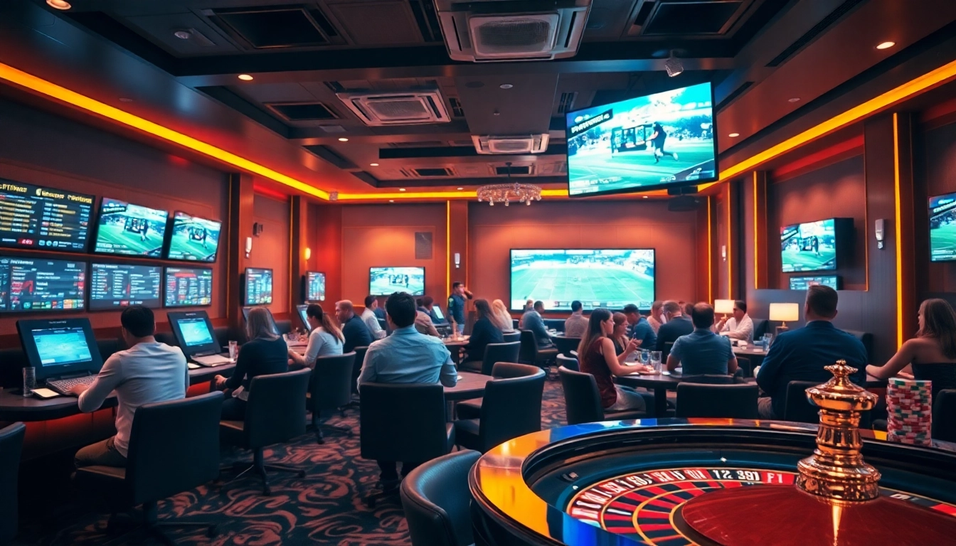Experience the thrill of betting at the meilleur site de paris sportif, featuring sleek kiosks and live sports screens.