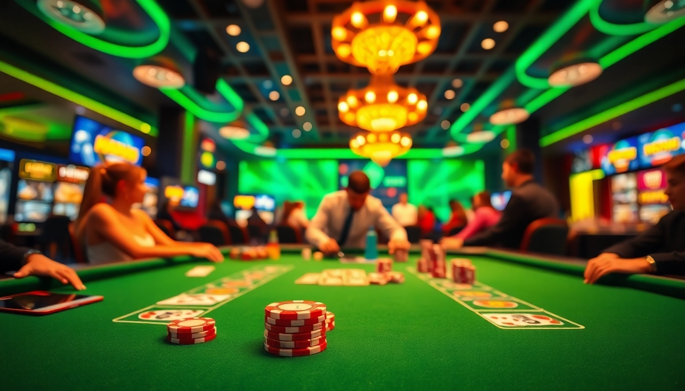 Jouez dans un casino en ligne avec des cartes et des jetons sur une table bien éclairée.