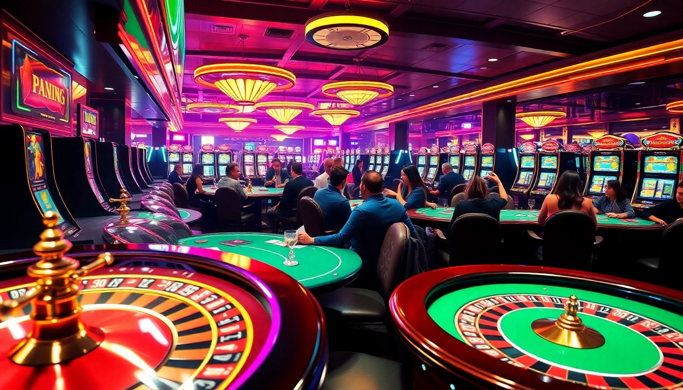 Exciting scene of players enjoying various games at rikvip online casino.