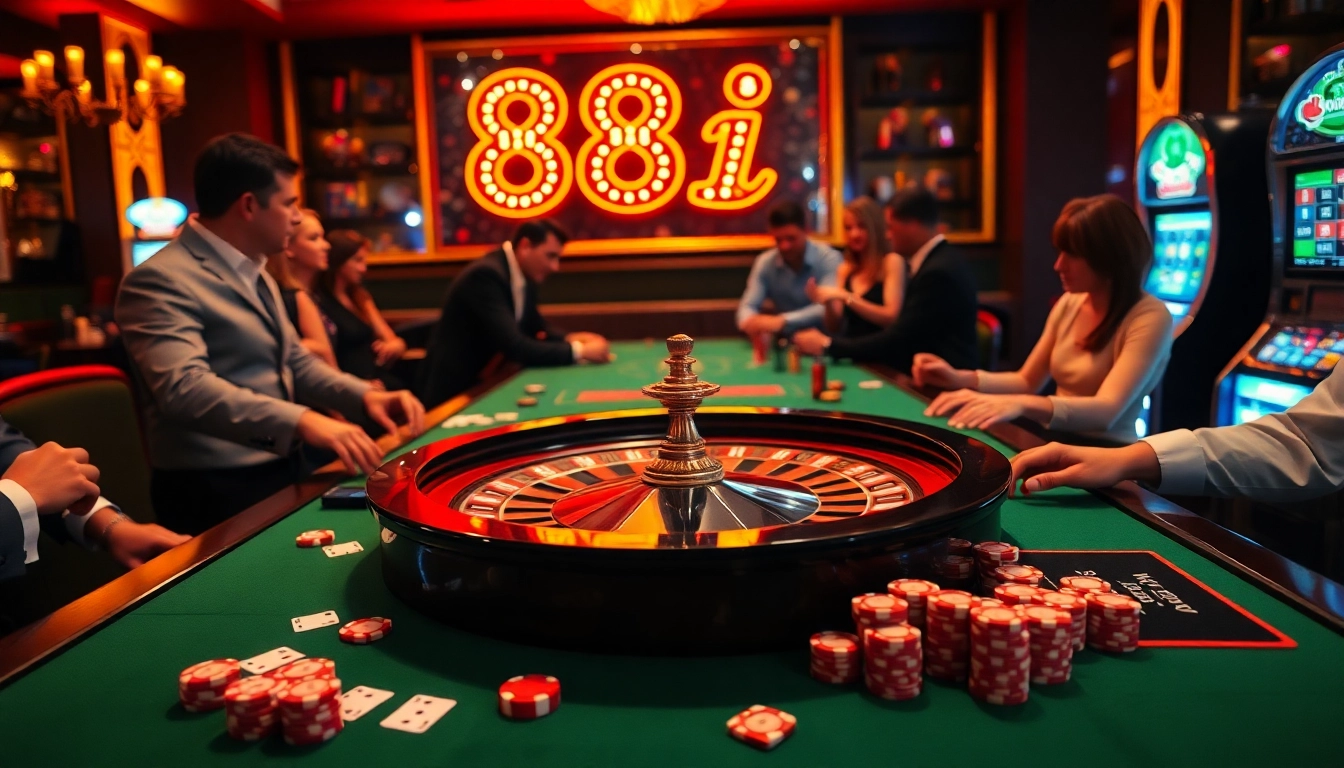 Players engaging in thrilling roulette at 88i casino, showcasing excitement and luxury.