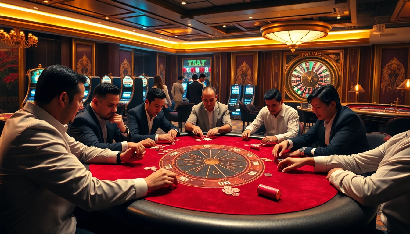 The 789 club showcasing an elegant poker game atmosphere with professional players and vibrant casino elements.