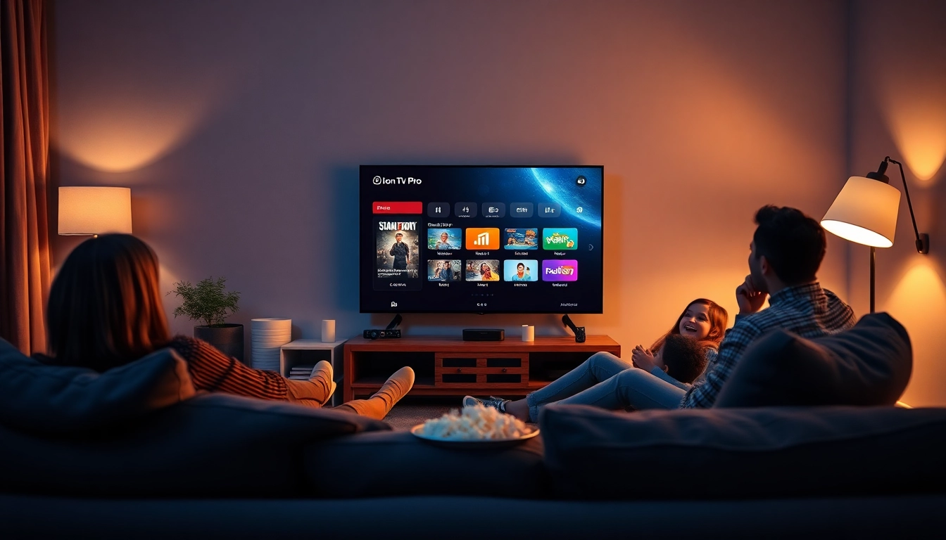 Family enjoying Iron TV Pro streaming in a cozy living room.