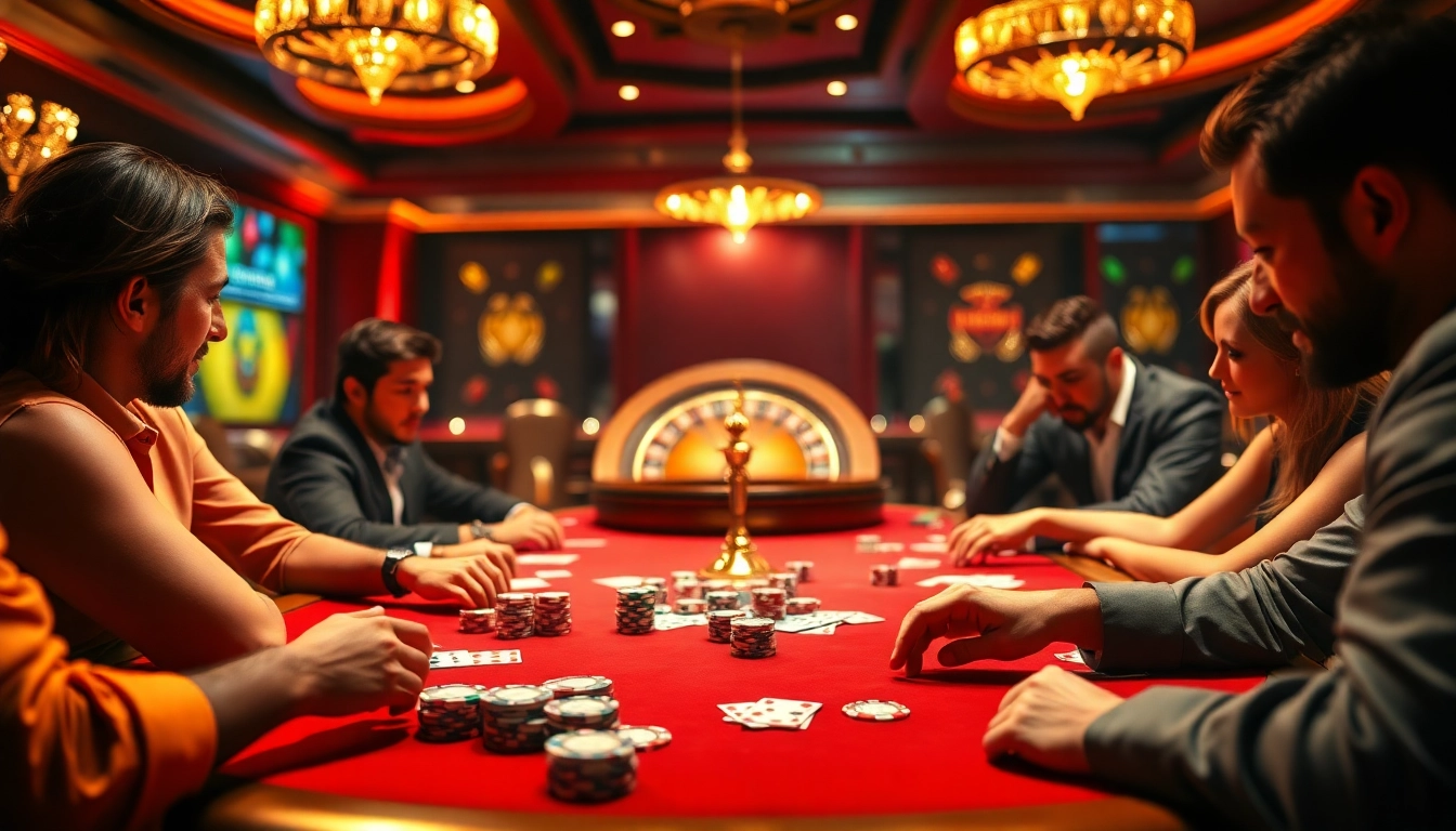 Players enjoy a thrilling poker game at a luxurious table, inspired by https://f8bet.dental/.
