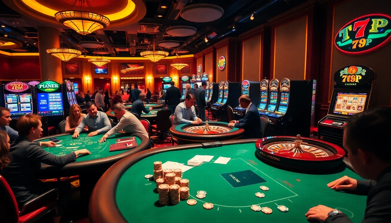 Experience the excitement of gambling at 789P with vibrant casino scenes and game tables.