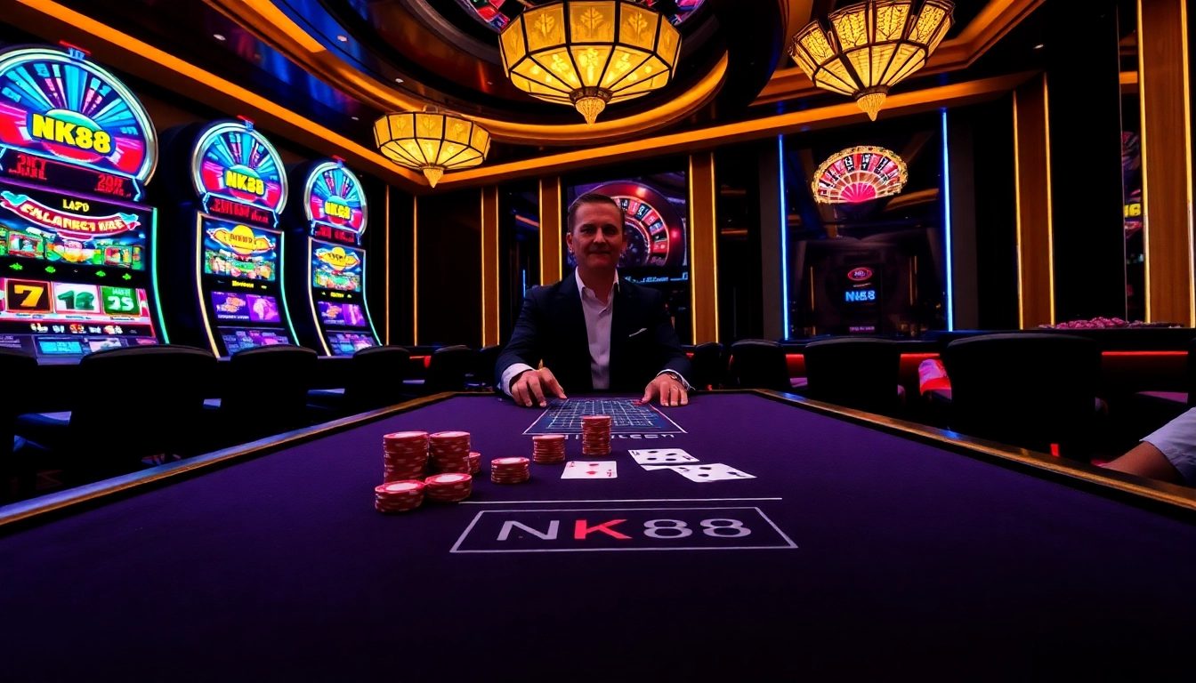 Experience the excitement of NK88's gaming action with vibrant casino visuals and engaging interfaces.